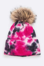 Load image into Gallery viewer, Tie Dyed Natural Raccoon Fur Pom Beanie