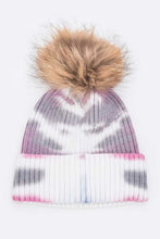 Load image into Gallery viewer, Tie Dyed Natural Raccoon Fur Pom Beanie