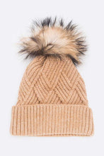 Load image into Gallery viewer, Raised Knit Large Fur Pom Beanie