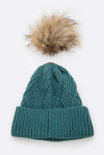 Load image into Gallery viewer, Raised Knit Large Fur Pom Beanie