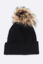 Load image into Gallery viewer, Raised Knit Large Fur Pom Beanie