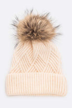 Load image into Gallery viewer, Raised Knit Large Fur Pom Beanie