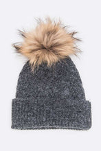 Load image into Gallery viewer, Raised Knit Large Fur Pom Beanie