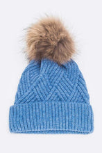 Load image into Gallery viewer, Raised Knit Large Fur Pom Beanie