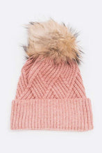 Load image into Gallery viewer, Raised Knit Large Fur Pom Beanie