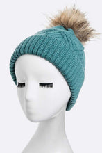 Load image into Gallery viewer, Raised Knit Large Fur Pom Beanie