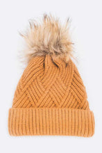 Load image into Gallery viewer, Raised Knit Large Fur Pom Beanie