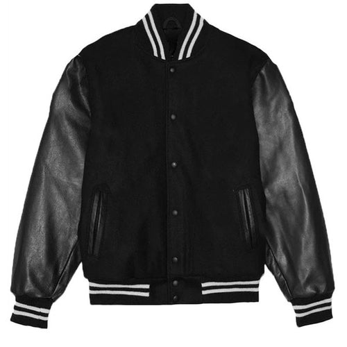 Men's Black Long Sleeve Letterman Varsity Jacket