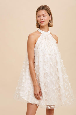 Beautiful Tulle White Mesh Halter Mini Dress