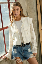 Load image into Gallery viewer, Twill Crop White Crochet Sleeve Jacket