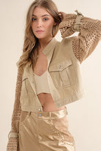 Load image into Gallery viewer, Twill Crop White Crochet Sleeve Jacket