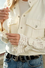 Load image into Gallery viewer, Twill Crop White Crochet Sleeve Jacket