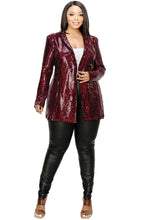 Load image into Gallery viewer, Plus Size Ruby Red Sequined Long Sleeve Blazer Jacket