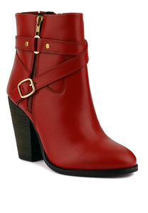 Winter Red Leather Heeled Ankle Boots