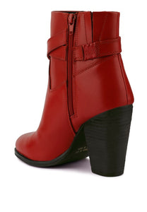 Winter Red Leather Heeled Ankle Boots