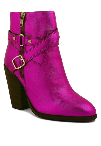 Winter Fuschia Pink Leather Heeled Ankle Boots