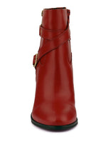 Load image into Gallery viewer, Winter Red Leather Heeled Ankle Boots