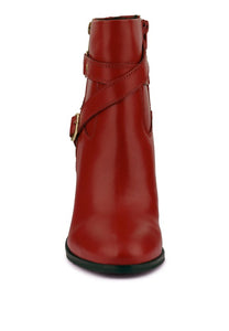 Winter Red Leather Heeled Ankle Boots