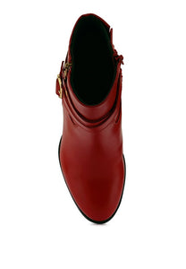 Winter Red Leather Heeled Ankle Boots