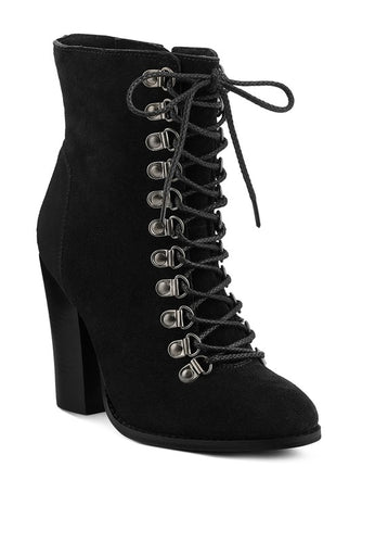 Vintage Style Black Lace Up Goose Feather Ankle Boots