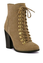 Load image into Gallery viewer, Vintage Style Beige Lace Up Goose Feather Ankle Boots