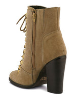 Load image into Gallery viewer, Vintage Style Beige Lace Up Goose Feather Ankle Boots