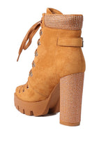 Load image into Gallery viewer, Red Birch Diamante Set Block Heeled Ankle Boot