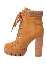 Load image into Gallery viewer, Red Birch Diamante Set Block Heeled Ankle Boot