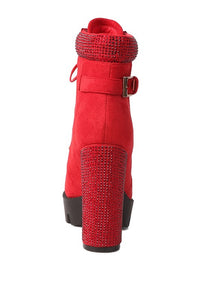 Red Birch Diamante Set Block Heeled Ankle Boot