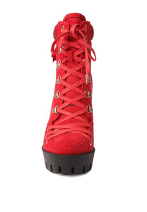 Red Birch Diamante Set Block Heeled Ankle Boot