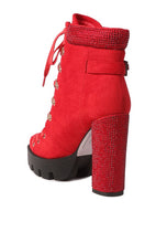 Load image into Gallery viewer, Red Birch Diamante Set Block Heeled Ankle Boot