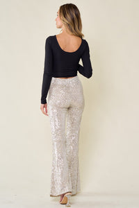 Sparkling Champagne Gold Sequin High Waist Pants