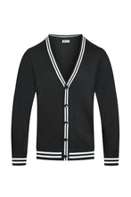 Load image into Gallery viewer, Men&#39;s Black Two Stripe Long Sleeve Cardigan Sweater