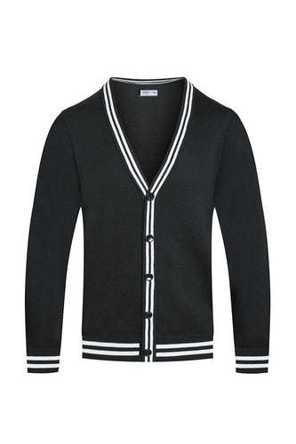 Men's Black Two Stripe Long Sleeve Cardigan Sweater