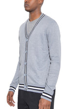 Load image into Gallery viewer, Men&#39;s Black Two Stripe Long Sleeve Cardigan Sweater