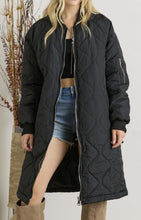 Load image into Gallery viewer, Black Quilted Zip Up Long Sleeve Utility Jacket