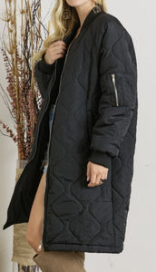 Black Quilted Zip Up Long Sleeve Utility Jacket