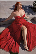 Load image into Gallery viewer, Plus Size Red Lace Up Corset Glitter Ball Gown