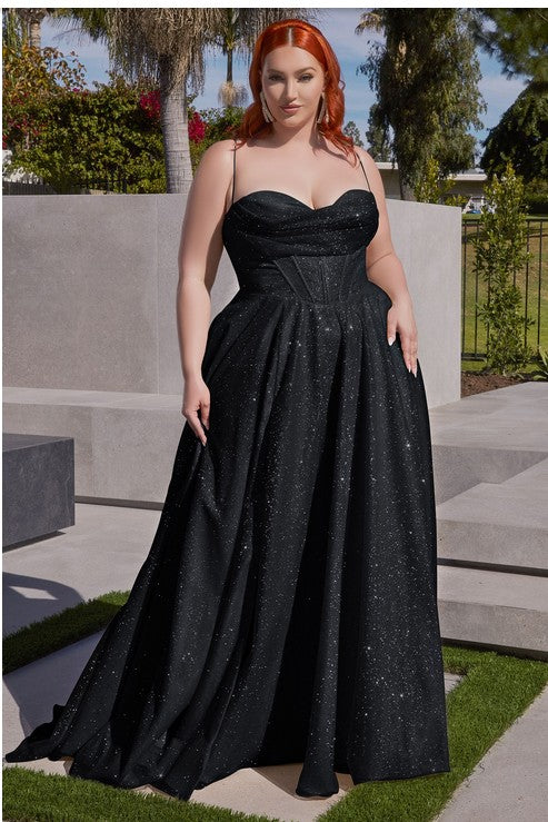 Plus Size Black Lace Up Corset Glitter Ball Gown