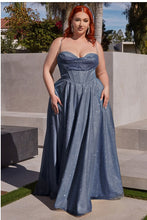 Load image into Gallery viewer, Plus Size Dusty Blue Lace Up Corset Glitter Ball Gown