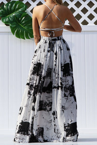 Summer Tie Dye Black Sleeveless Printed Maxi Dress
