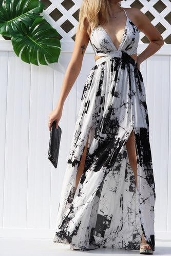 Summer Tie Dye Black Sleeveless Printed Maxi Dress