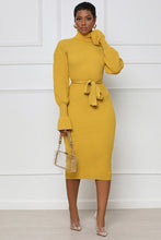 Load image into Gallery viewer, Beautiful Knit Long Sleeve Belted Sweater Dress