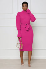 Load image into Gallery viewer, Beautiful Knit Long Sleeve Belted Sweater Dress