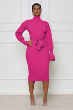 Load image into Gallery viewer, Beautiful Knit Long Sleeve Belted Sweater Dress