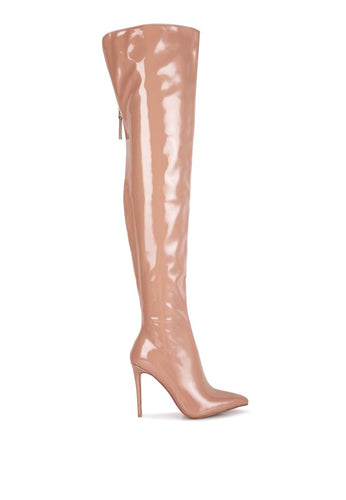 Eclectic Nude Patent Leather Stiletto High Heel Boots