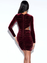 Load image into Gallery viewer, Burgundy Velvet Cutout Long Sleeve Dress