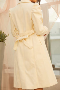 Sophisticated Beige Lapel Wool Long Sleeve Trench Coat