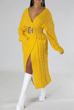 Load image into Gallery viewer, Winter Style Yellow Cable Knit Long Sleeve Maxi Cardigan