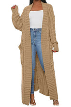 Load image into Gallery viewer, Winter Style Khaki Cable Knit Long Sleeve Maxi Cardigan